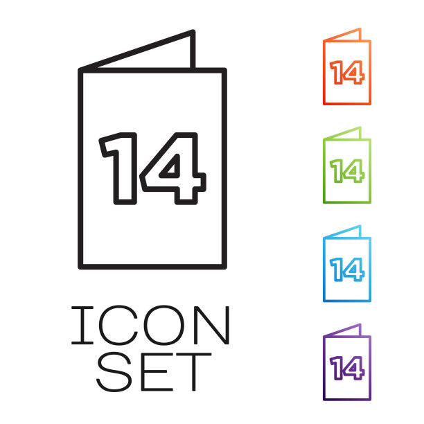 黑色线贺卡图标孤立的白色背景。庆祝海报模板的邀请或贺卡。设置图标丰富多彩。向量图片下载