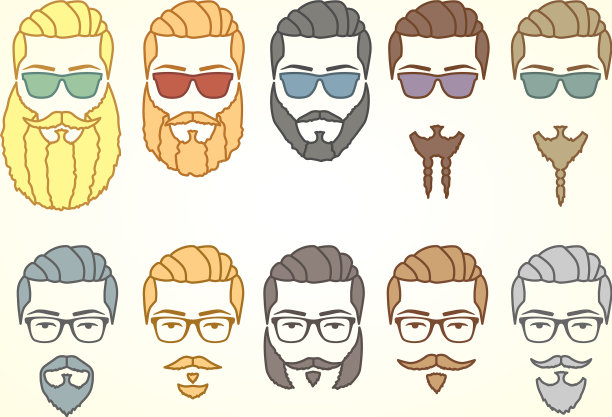 把潮人的脸与小胡子和卷发图片下载