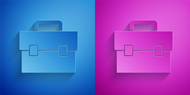 剪纸公事包图标孤立在蓝色和紫色的背景。业务用例的迹象。业务组合。纸艺术风格。向量图片下载