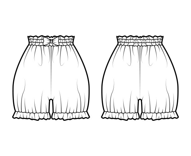 短灯笼裤，技术时尚插画带蝴蝶结，迷你裙长，正常腰围，高腰，聚集平底图片下载