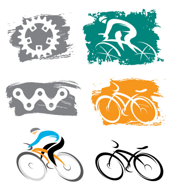骑自行车的人和骑自行车的元素彩色图标图片下载