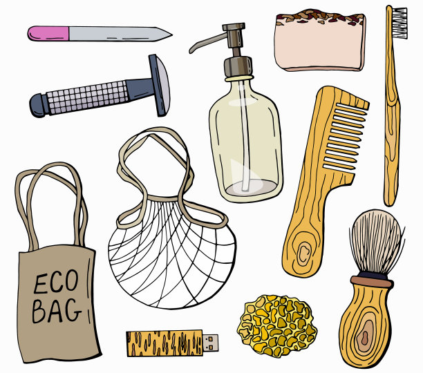 零废物手绘集可重复使用的物品图片下载