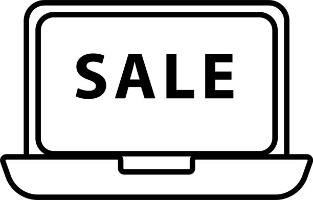 笔记本电脑与销售字线风格图标图片下载