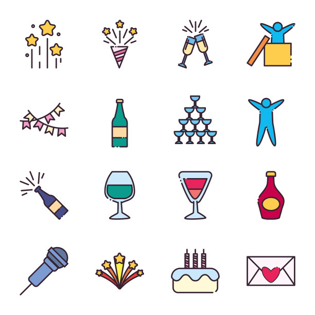 党线和填充风格收集图标图片下载