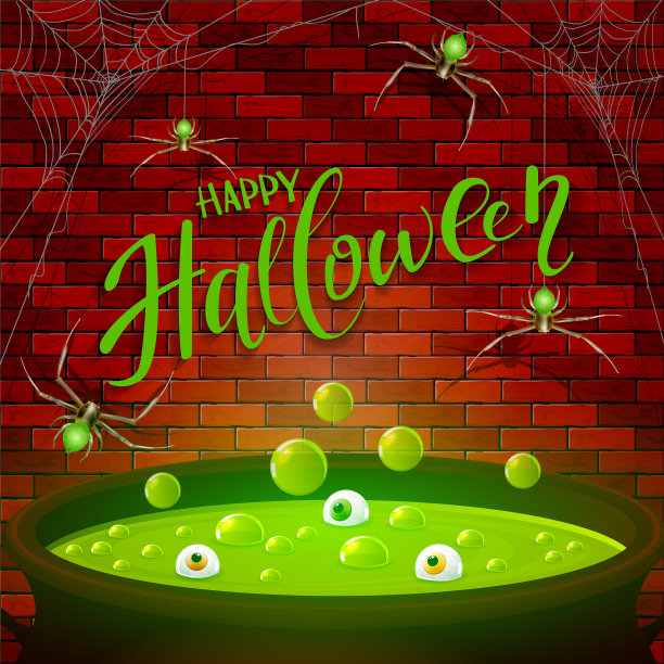 砖墙和万圣节大锅都是绿色的图片下载