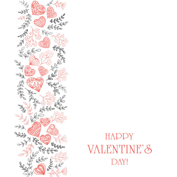 花元素与心形和红色快乐图片下载