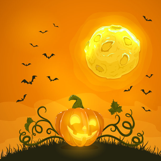 万圣节南瓜在橙色的夜晚背景图片下载
