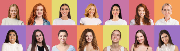 一组美丽的微笑和大笑的多种族妇女图片下载