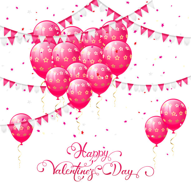 粉色的气球和三角旗图片下载