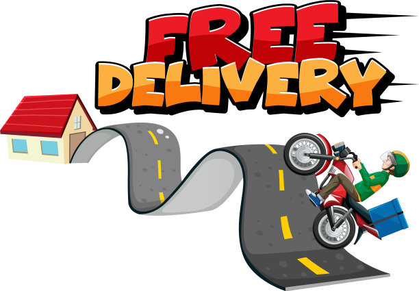 免费送货标志与自行车人或快递图片下载