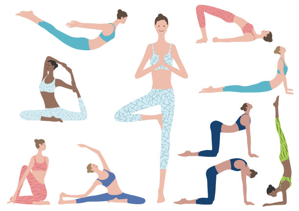 矢量平面插图的女人做瑜伽练习。图片下载