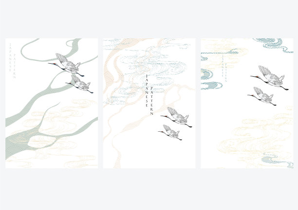 鹤鸟与日本图案几何图片下载