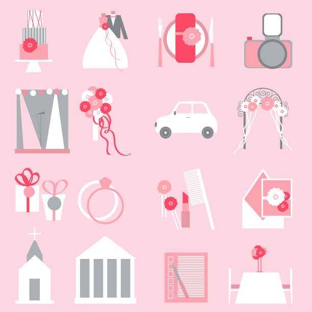 粉色背景上的婚礼图标图片下载