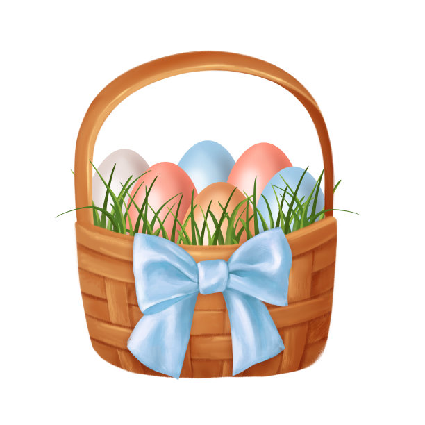 复活节篮子里有五颜六色的鸡蛋，孤立在白色图片下载