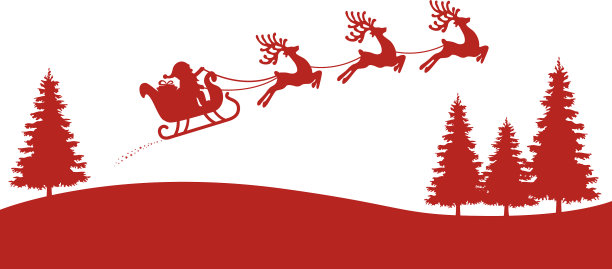 圣诞老人拉着驯鹿红色的剪影图片下载