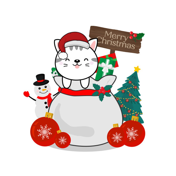 圣诞贺卡上的小猫咪礼物图片下载