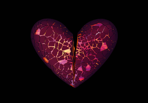 破碎破碎的经典形状发光的心，停止爱的概念，3d渲染图片下载