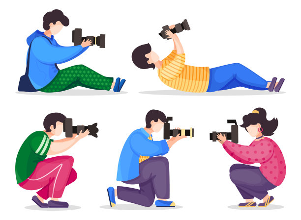 摄影师在不同的姿势拍照图片下载