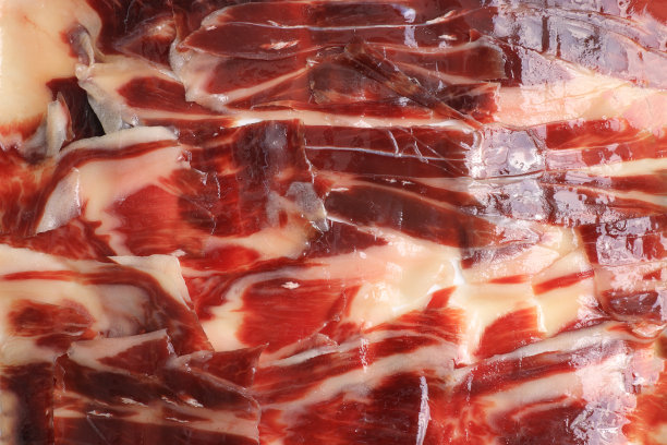 这是一份100%用橡子喂食的伊比利亚火腿的特写细节图片下载