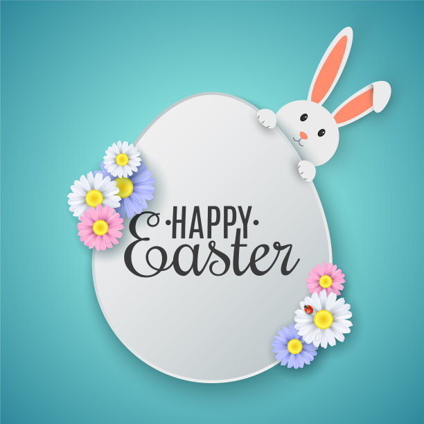 复活节可爱卡通兔子和鸡蛋的礼物标签图片下载