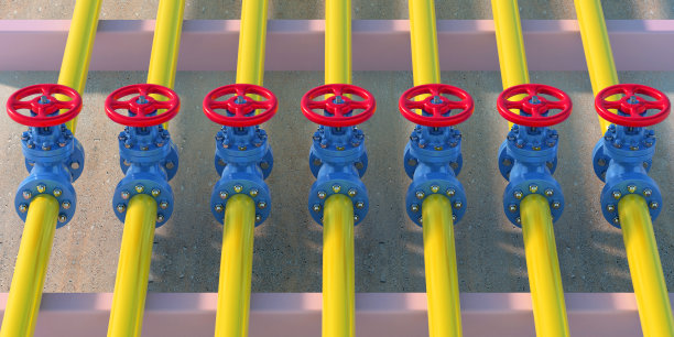 工业管路黄色，阀门底色红色和蓝色。三维演示图片下载
