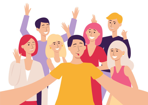 卡通组在自拍扁平人微笑图片下载