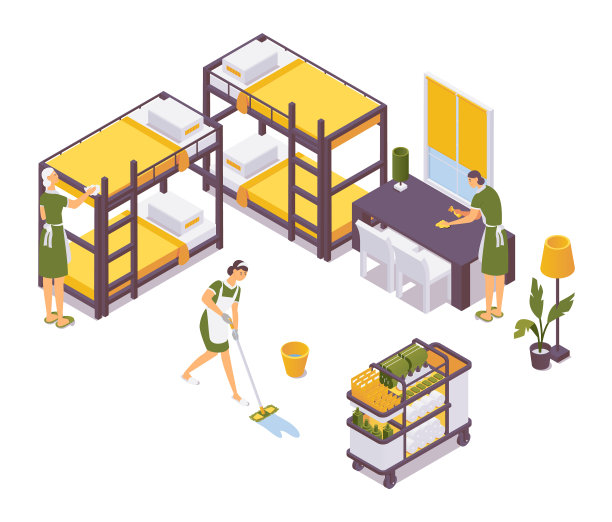 员工在宿舍进行等距清洁图片下载