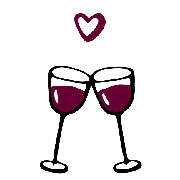 矢量涂鸦手绘素描黑红色插图的两个葡萄酒杯夫妇爱饮料符号符号线图标在白色的背景。情人节明信片，周年纪念贺卡图片下载