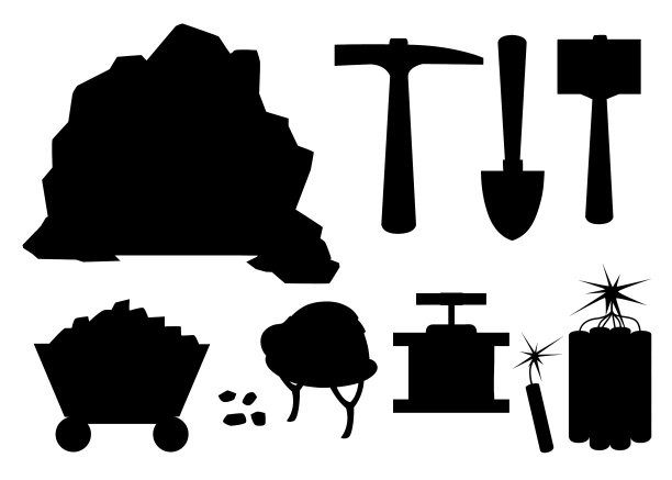 黑色剪影采矿图标设置卡通矿井图片下载