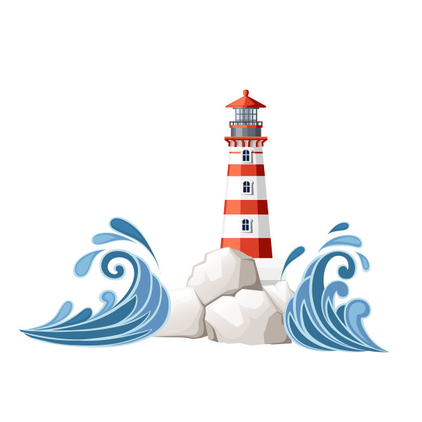 波涛汹涌的大海，礁石岛上有灯塔图片下载