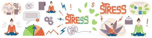 莲花坐姿的女孩与压力主题矢量素材图片下载