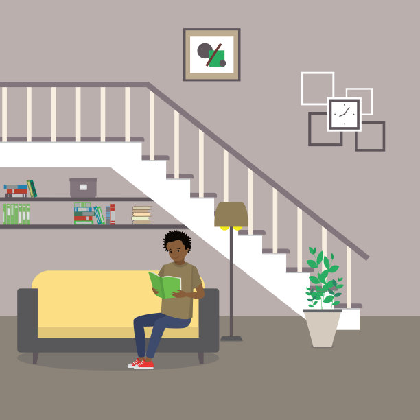 室内沙发位于楼梯下图片下载