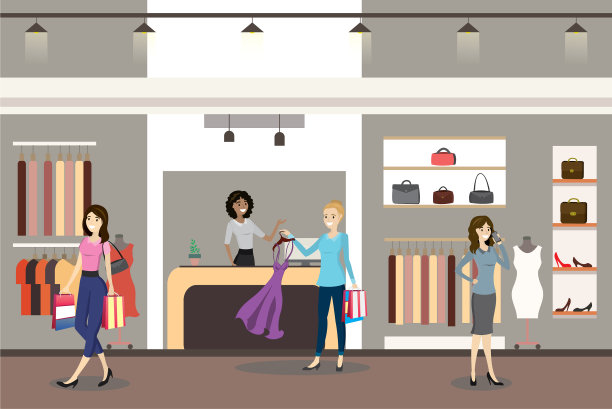 白人女收银员和女买家图片下载