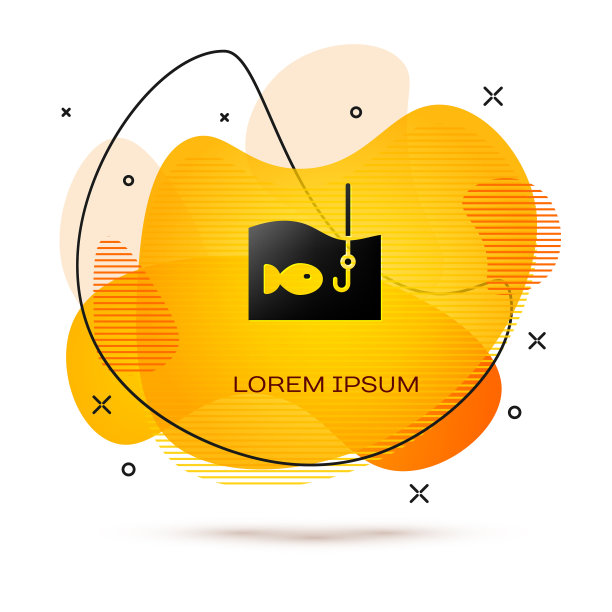 黑色鱼钩水下与鱼的图标图片下载