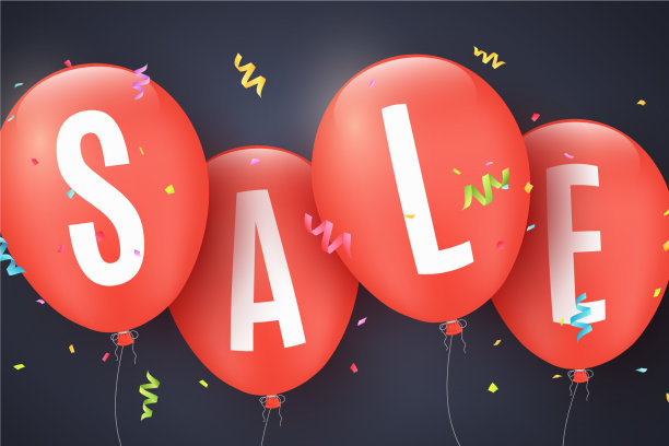 红色气球与文字销售孤立在白色图片下载