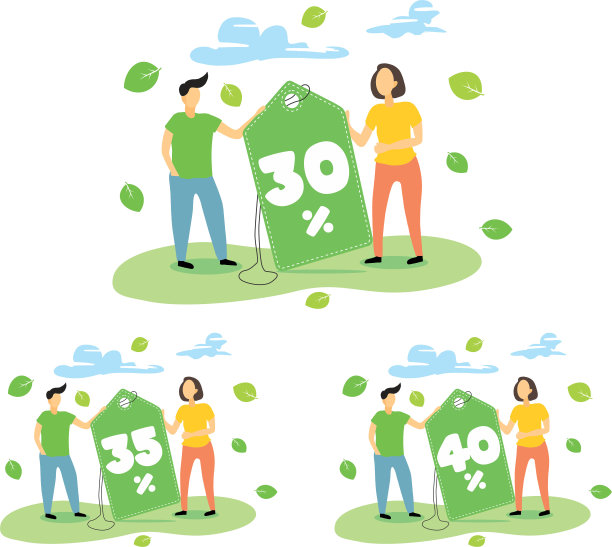 平面矢量春季夏季标签标签和30%，35%，40%的文本在它上面的插图。图片下载