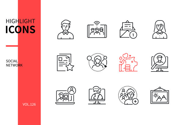社交网络线设计风格图标集图片下载