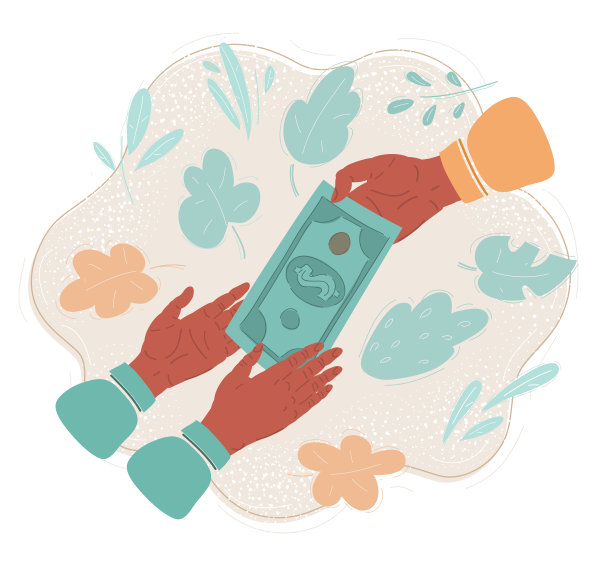 矢量插图的手，给钱的另一只手。美元钞票。图片下载