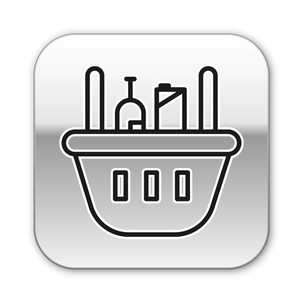 黑线购物篮和食品图标孤立图片下载