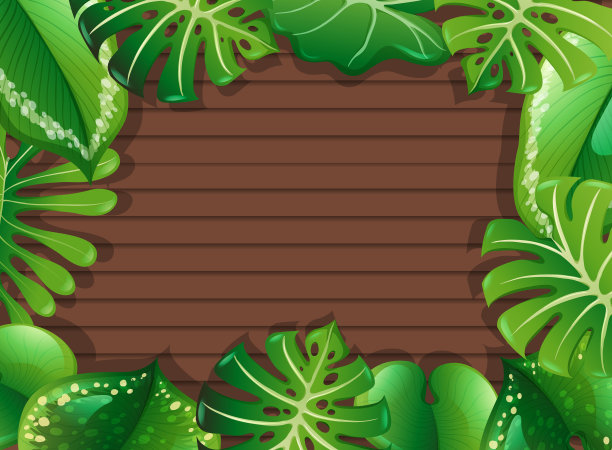 顶视图的空白木桌与树叶元素图片下载