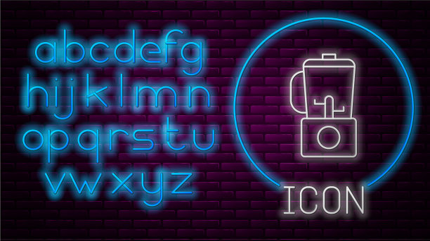 发光的霓虹灯线搅拌机图标隔离在砖块上图片下载