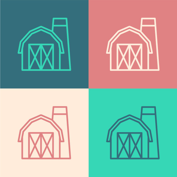 波普艺术线农场房子图标孤立的颜色图片下载