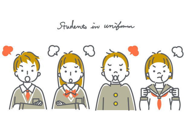 学生们穿着校服，简单的线条艺术插画图片下载