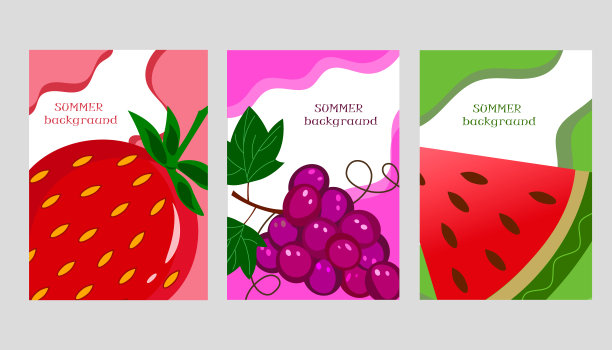 草莓、西瓜和葡萄在抽象的背景上。夏天的插图。图片下载