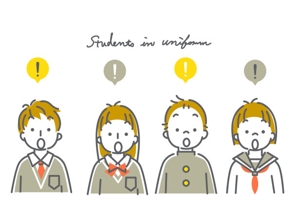 学生们穿着校服，简单的线条艺术插画图片下载