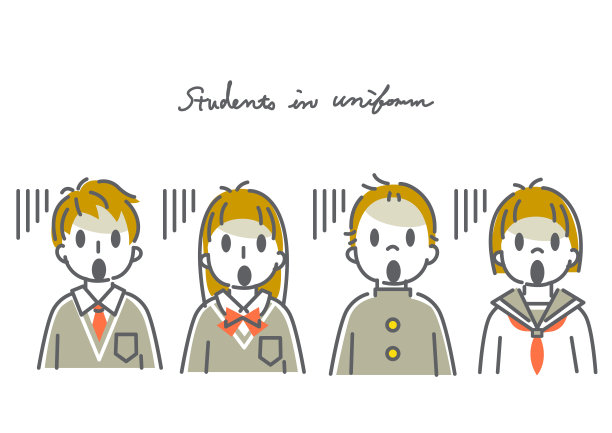 学生们穿着校服，简单的线条艺术插画图片下载