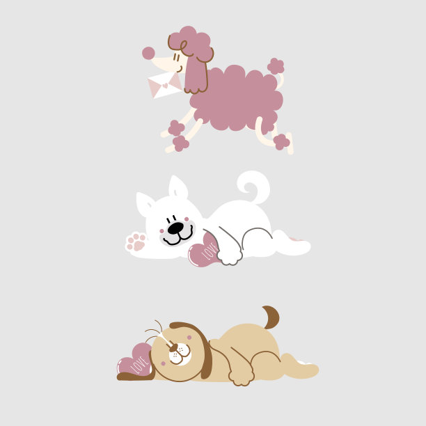 收藏一套可爱可爱的手画狗抱心和情书，情人节快乐图片下载