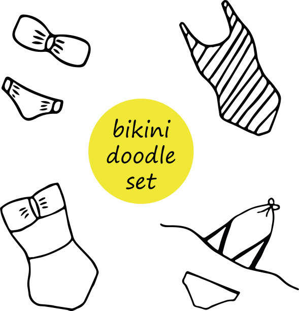 比基尼手绘涂鸦风格设置元素图片下载