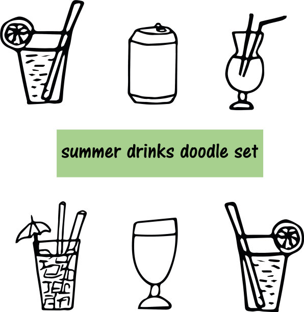 鸡尾酒和饮料手绘设置元素图片下载