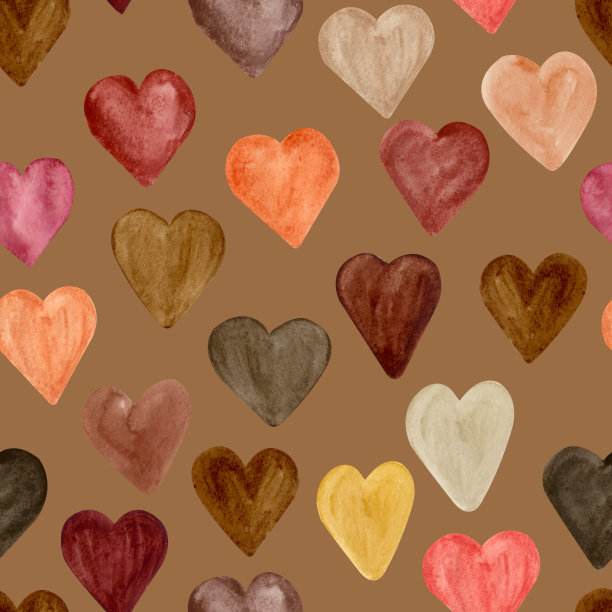 水彩无缝背景与棕色心。他画了抽象的元素。图片下载
